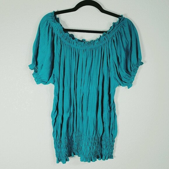 Street W Womens Peasant Tunic Top 2X  Smocked Hem & Sleeves Lightweight Fabric - Picture 1 of 6